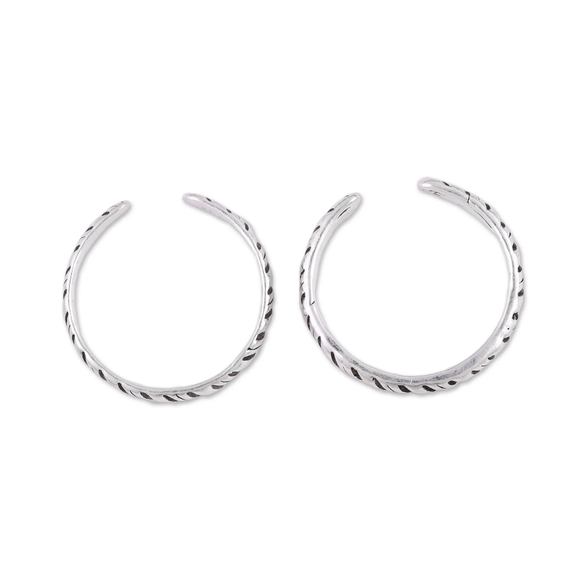 Sterling Silver Toe Rings with Tiger Stripe Design (Pair) - Uncaged | NOVICA