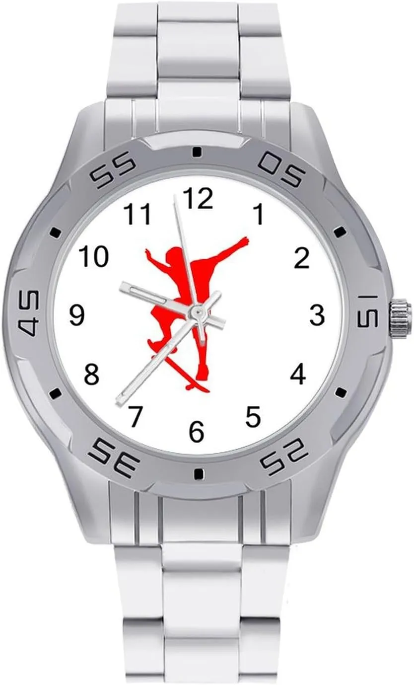 Street Skateboard Boy Simple Wrist Watches for Men Silver Casual Big Face Dress Watch Easy to Read