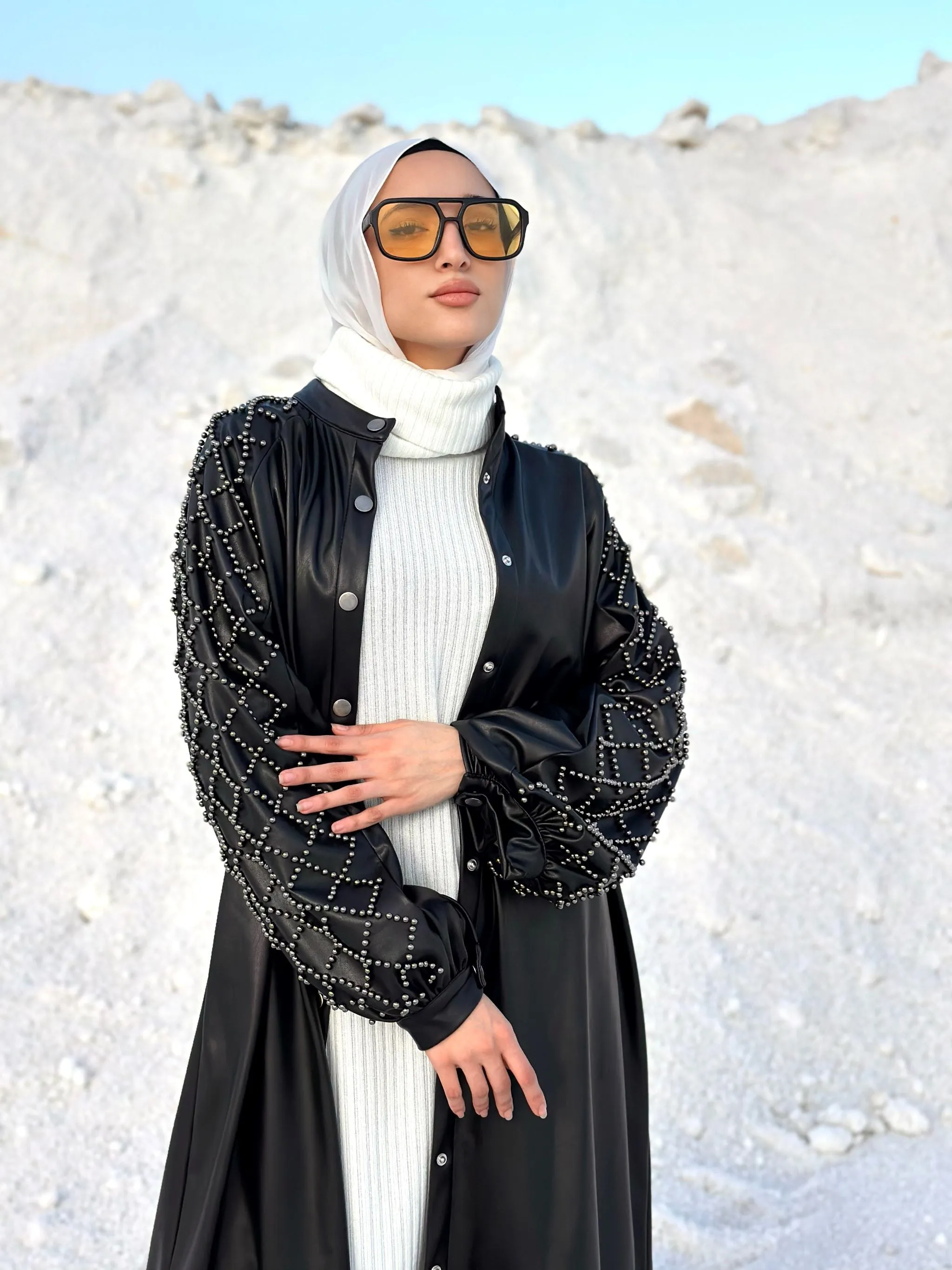 Studded Sleeves Shirt-Black