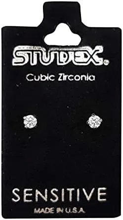 STUDEX Sensitive Cubic Zirconia Stud Earrings | Hypoallergenic and Nickel Safe for Sensitive Ears | High Fashion Earrings for Women and Men