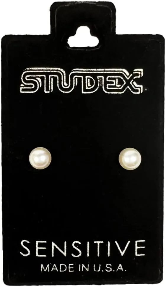 STUDEX Sensitive White Pearl Stud Earrings | Hypoallergenic and Nickel Safe for Sensitive Ears | Gold Plated Posts | High Fashion Earrings for Women and Men