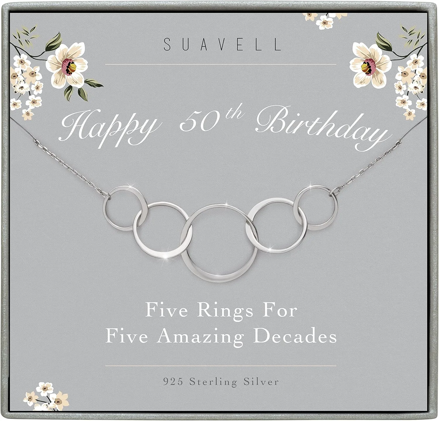 Suavell 5 Circle Necklace Pendant, 50th Birthday Gifts for Women. Sterling Silver Chain Necklace, Minimalist Jewelry, Dainty. Daughter Gift from Mom, Gifts for Women Turning 50