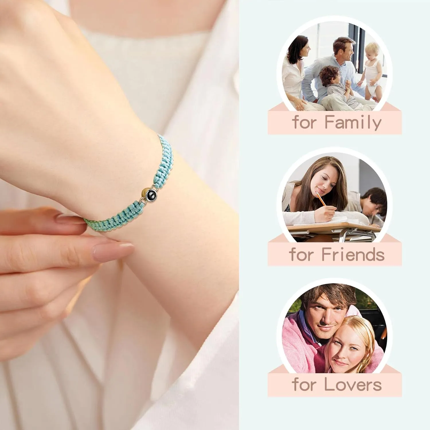 SUPHELPU Custom Bracelets with Picture inside, Customized Projection Bracelets with Photos, Picture Bracelet Personalized Photo, Women's Italian Style Bracelet, Memorial Gifts for Women/Men/Dog/Cat
