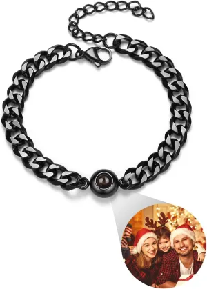 SUPHELPU Custom Bracelets with Picture Inside for Men, Titanium Steel Customized Projection Bracelet with Photos, Picture Bracelet Personalized Photo, Memorial Fathers Day Birthday Gifts for Men/Dad/Husband