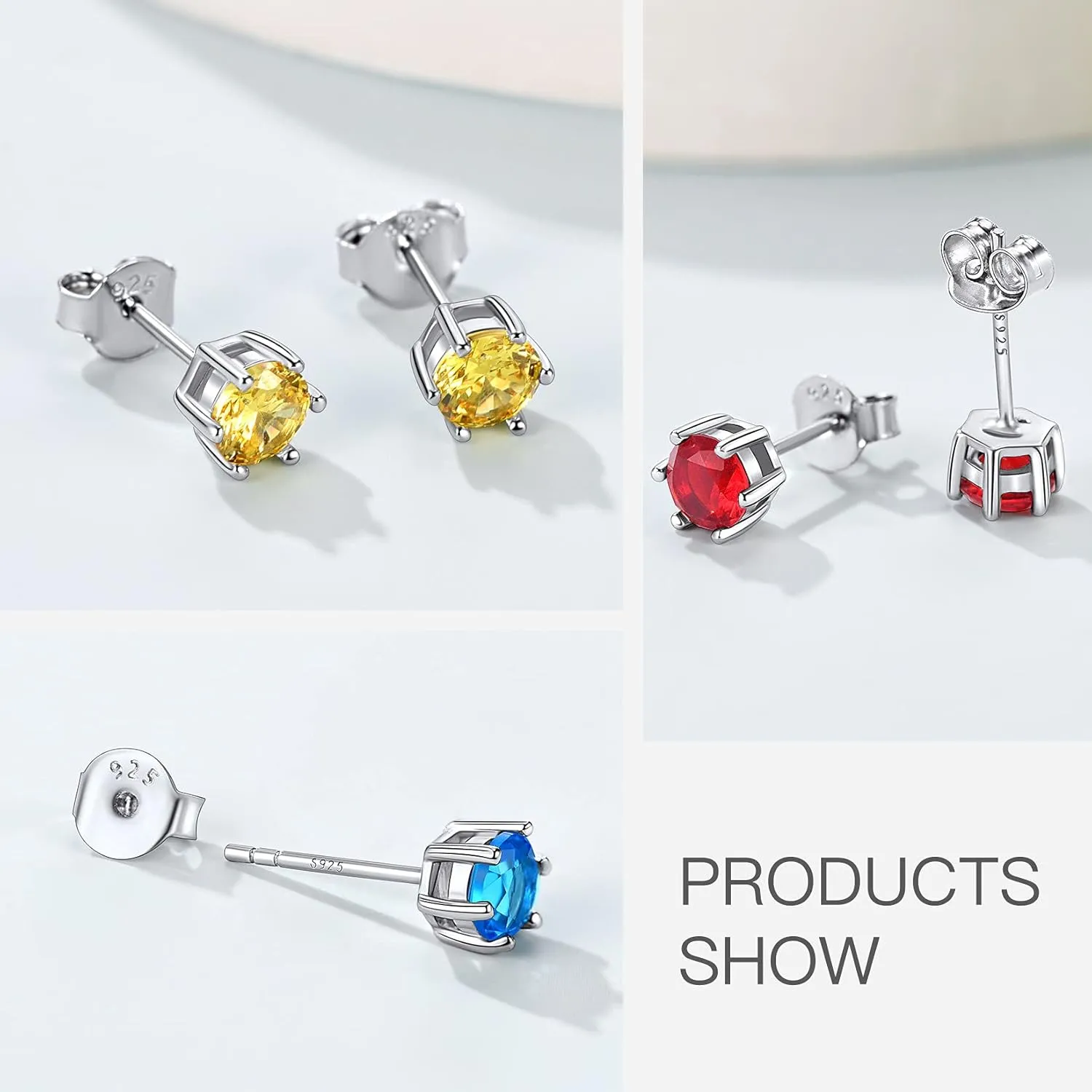 Suplight 925 Sterling Silver 6 Prong Birthstone Necklace/Stud Earrings, Dainty Small Crystal Jewelry for Women (with Gift Box)