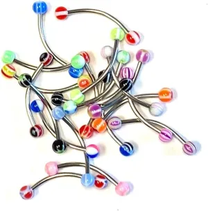 Surgical Steel Curved Barbell Tongue Ring 16 Gauge Snake Eye - 20 Pack
