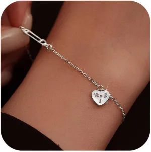 SUYACS Dainty 14K Gold Plated Love Heart Paperclip Bracelets for Women Couple Cute 925 Sterling Silver You and I Tag Letter Frindship Charm Chain Link Bracelet Jewelry for Mom Friends Girlfriend