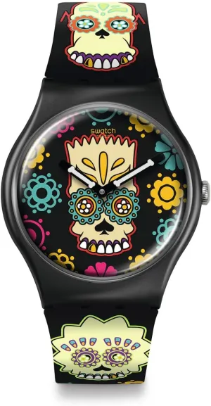 Swatch Casual Watch Simpsons Haloween Unisex Black Quartz Bio-sourced D'Oh of The Dead