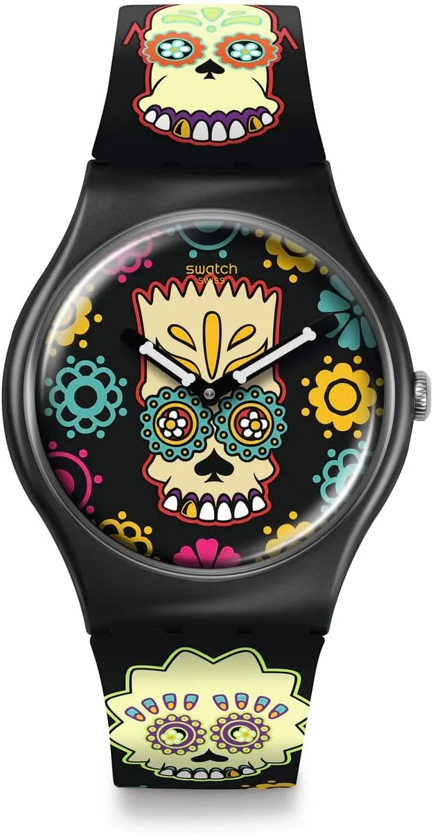 Swatch Casual Watch Simpsons Haloween Unisex Black Quartz Bio-sourced D'Oh of The Dead