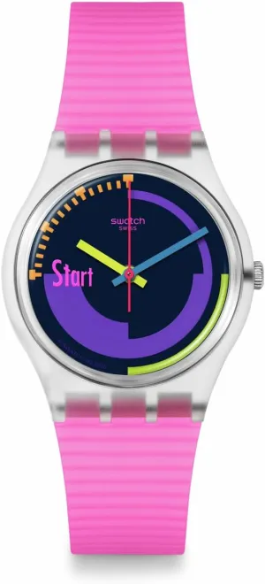 Swatch Casual Watch Transparent Quartz Bio-sourced NEON Pink Podium