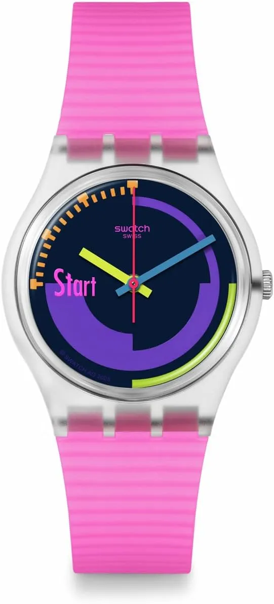 Swatch Casual Watch Transparent Quartz Bio-sourced NEON Pink Podium