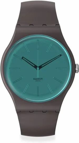 Swatch Unisex Casual Brown Watch Bio-sourced Material Quartz Dark Duality