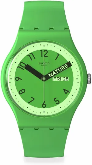 Swatch Unisex Casual Green Watch Bio-sourced Quartz Proudly Green