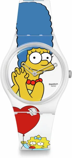Swatch Unisex Casual Simpsons Mother's Day White Bio-sourced Quartz Watch Best. MOM. Ever