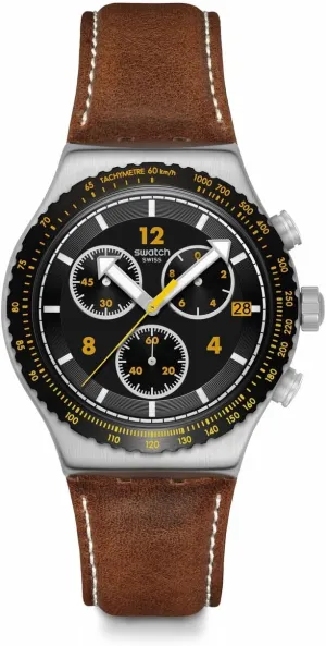 Swatch Unisex Casual Watch Black Stainless Steel Quartz Canyon Chaser