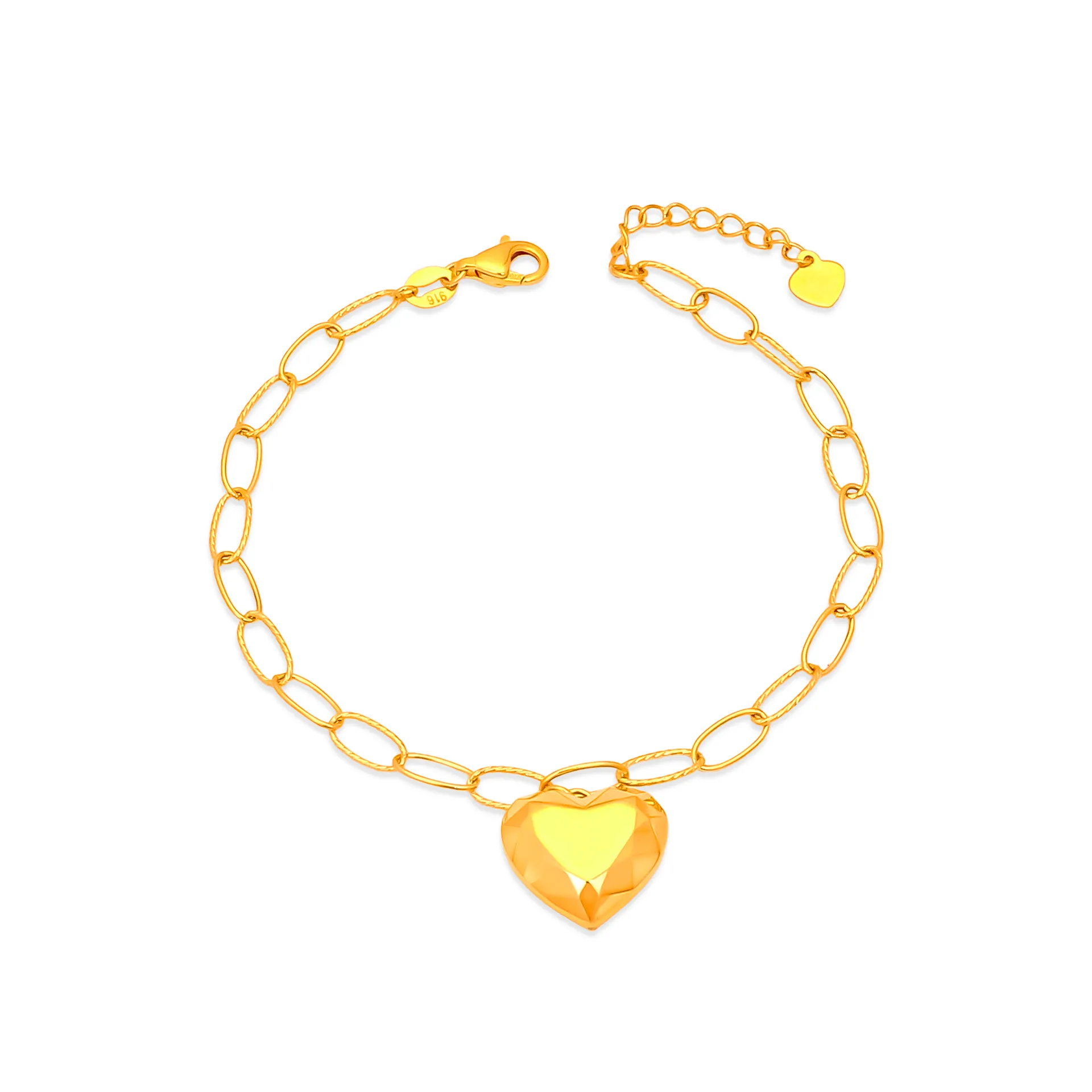 TAKA Jewellery 916 Gold Bracelet Middle Hanging with Heart Charm