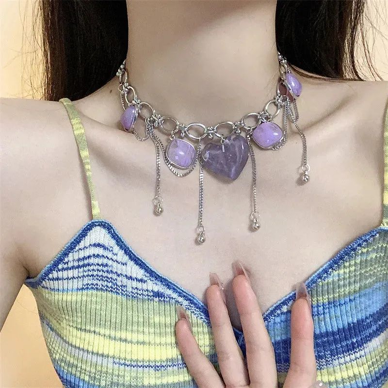 TAVIMART  -  Women's Delicate Jewellery Punk Style Resin Heart Neck Chain Vintage Charm Necklaces Trendy Jewelry Exquisite Chains Necklace