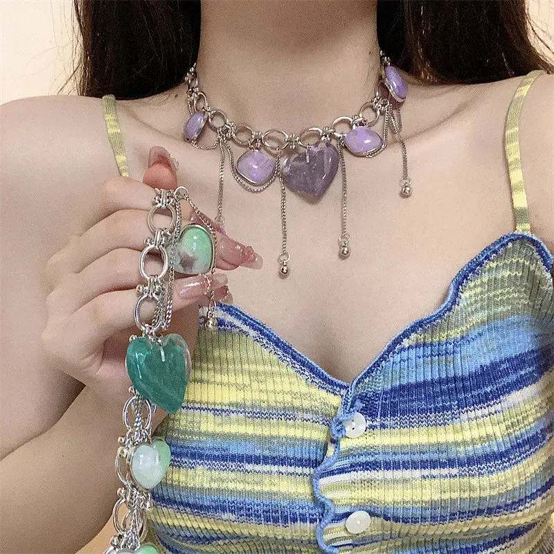 TAVIMART  -  Women's Delicate Jewellery Punk Style Resin Heart Neck Chain Vintage Charm Necklaces Trendy Jewelry Exquisite Chains Necklace
