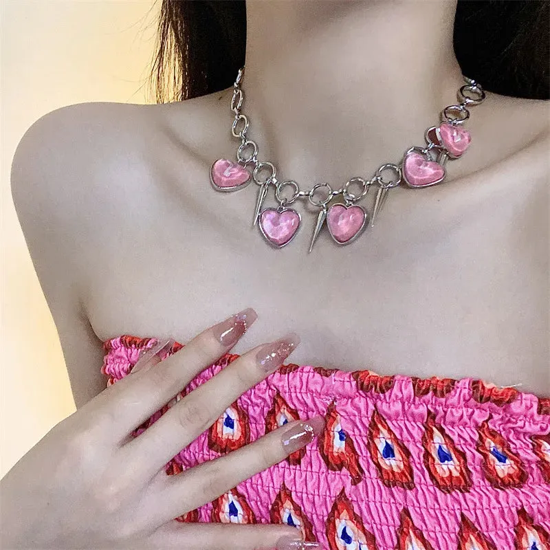 TAVIMART  -  Women's Delicate Jewellery Punk Style Resin Heart Neck Chain Vintage Charm Necklaces Trendy Jewelry Exquisite Chains Necklace