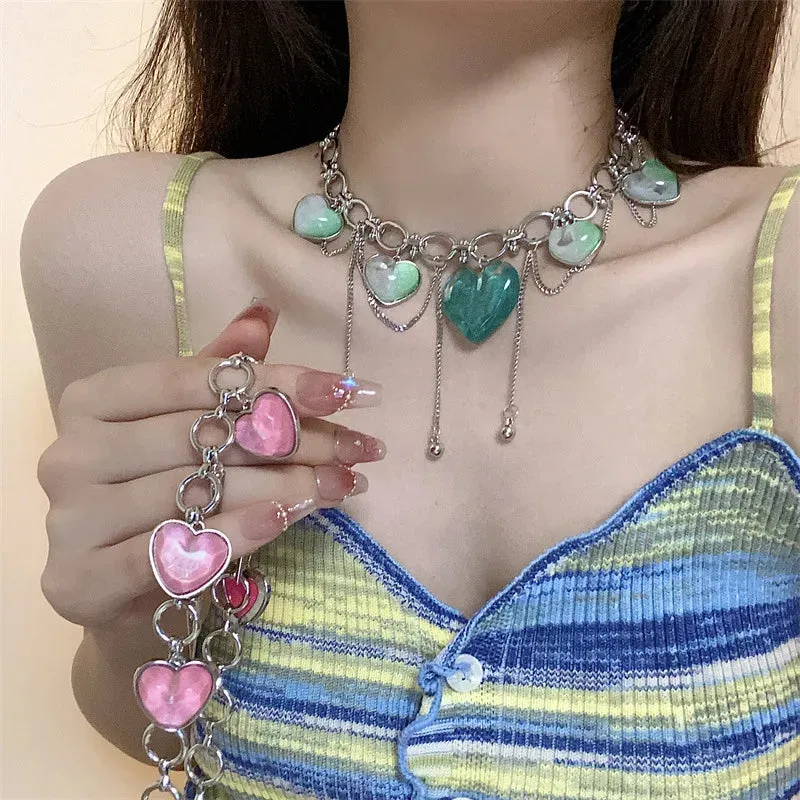 TAVIMART  -  Women's Delicate Jewellery Punk Style Resin Heart Neck Chain Vintage Charm Necklaces Trendy Jewelry Exquisite Chains Necklace