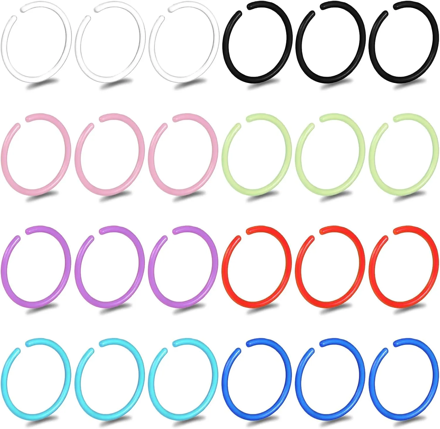 Teaaha 16PCS 20g Plastic Nose Rings for Surgery, Colored Flexible Nose Ring Hoop, Bioplastic Bendable Clear Nose Studs Nostril Piercing Retainers Jewelry for Women Men(8 Color)