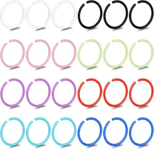 Teaaha 16PCS 20g Plastic Nose Rings for Surgery, Colored Flexible Nose Ring Hoop, Bioplastic Bendable Clear Nose Studs Nostril Piercing Retainers Jewelry for Women Men(8 Color)