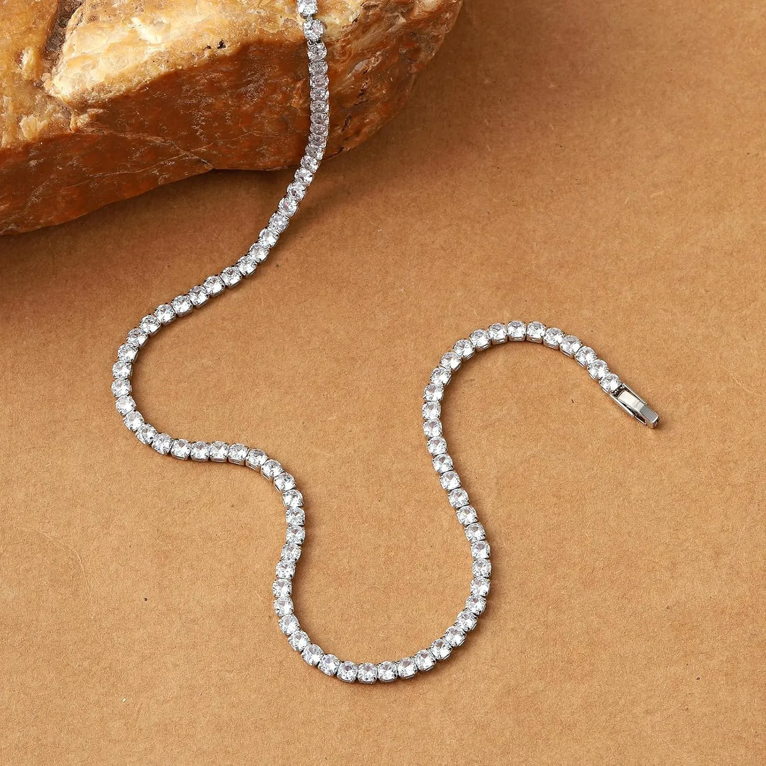 Tennis Necklaces for Women Dainty 14K Gold Plated Diamond Tennis Choker Necklace Sparkly Rhinestone Necklace Bling Cubic Zirconia Necklace Tennis Chain for Women Men