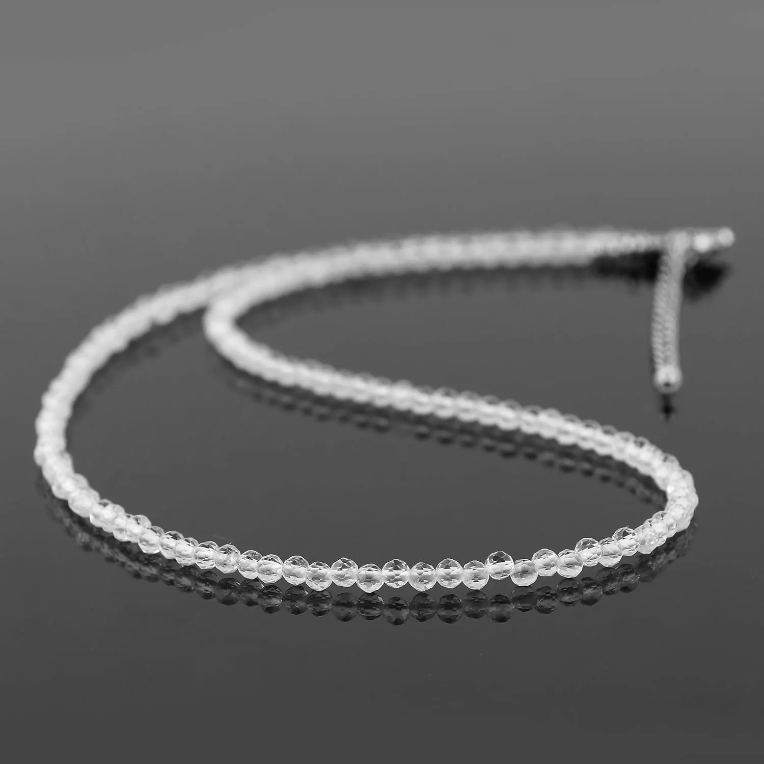 TGH Natural Clear Quartz Gemstone Handmade Beaded Necklace, Faceted 3-3.5 mm Beads, Birthstone, Women Fashion Jewelry gift, Mother's Day Gift (Clear Quartz)
