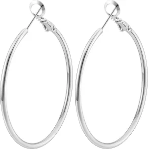 Thin Hoop Earrings for Women, Elegant Silver Hoop Earrings, Minimalist Thin Silver Hoop Earrings for Women, Geometric 30mm Hoop Earrings Set, Lightweight Minimal Jewelry