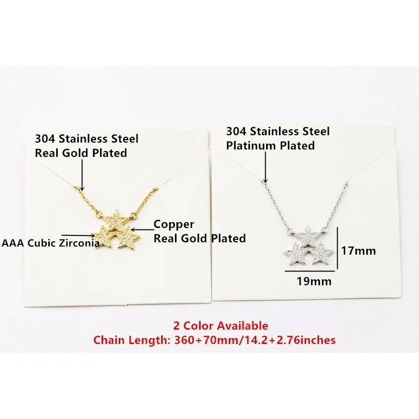 Three Star Necklace Micro Pave Cubic