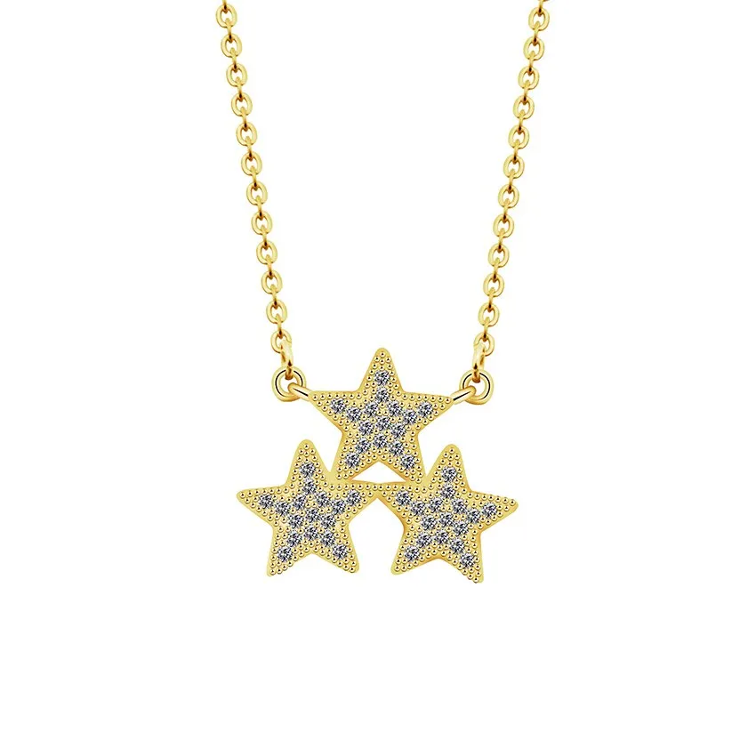 Three Star Necklace Micro Pave Cubic