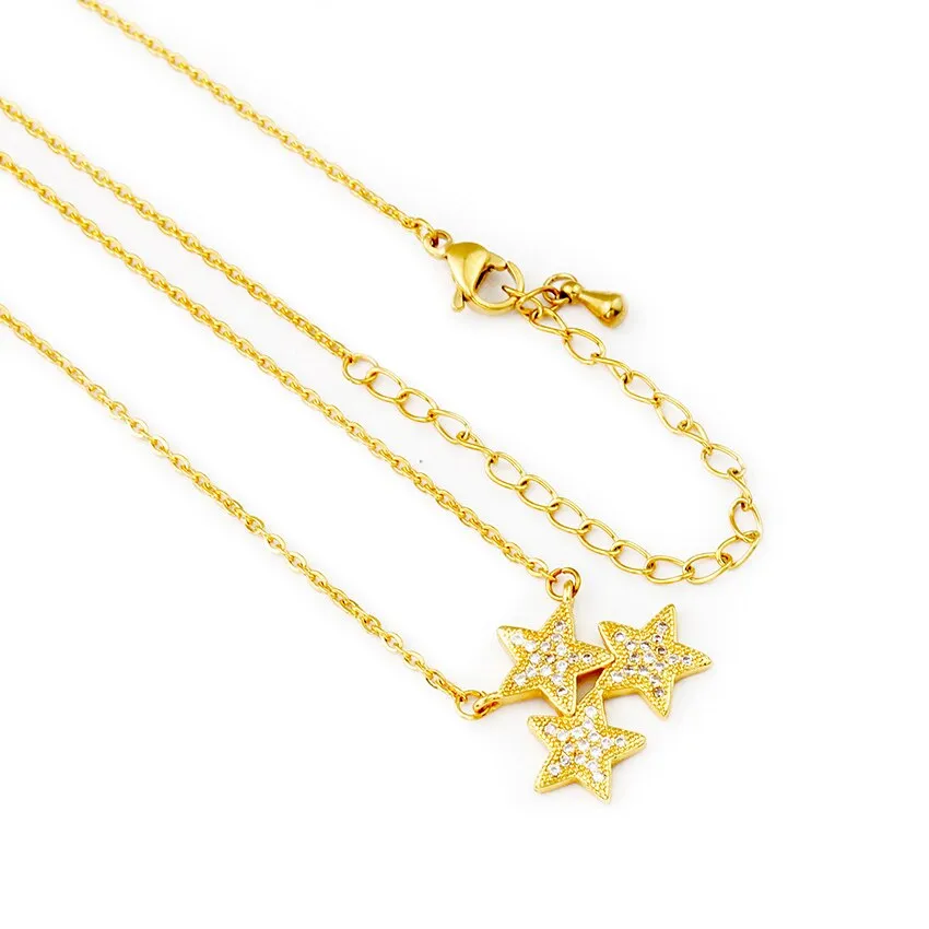 Three Star Necklace Micro Pave Cubic