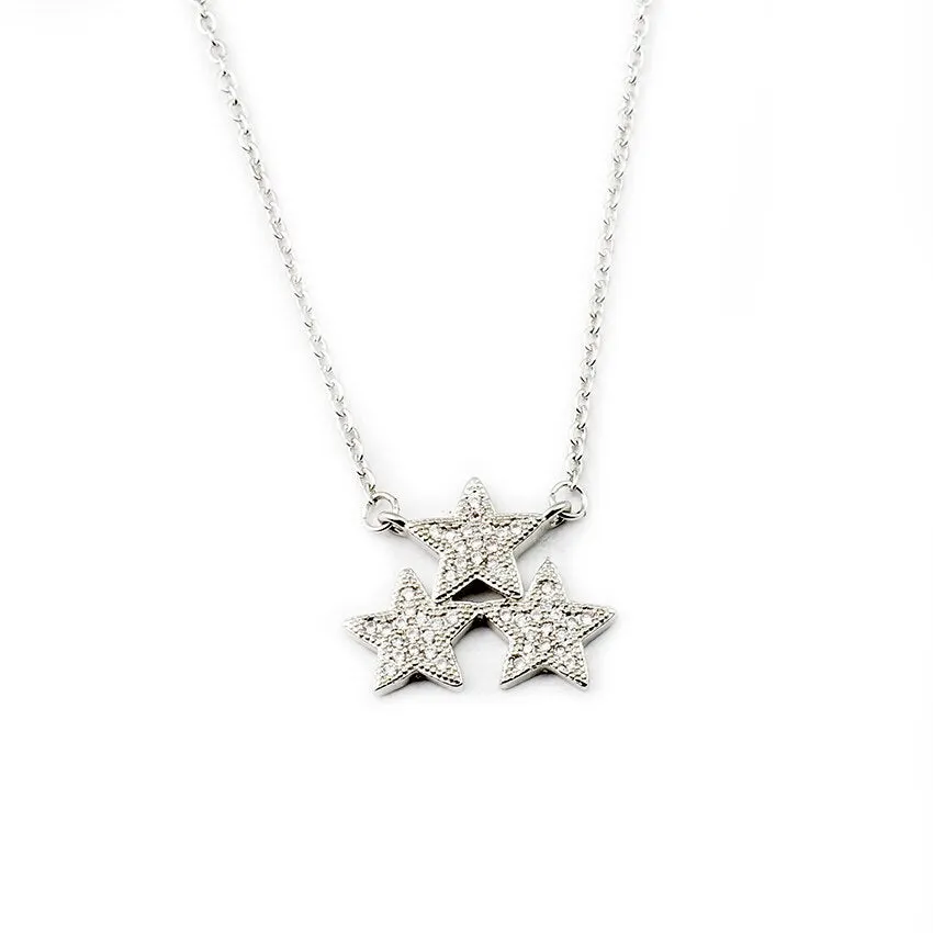 Three Star Necklace Micro Pave Cubic