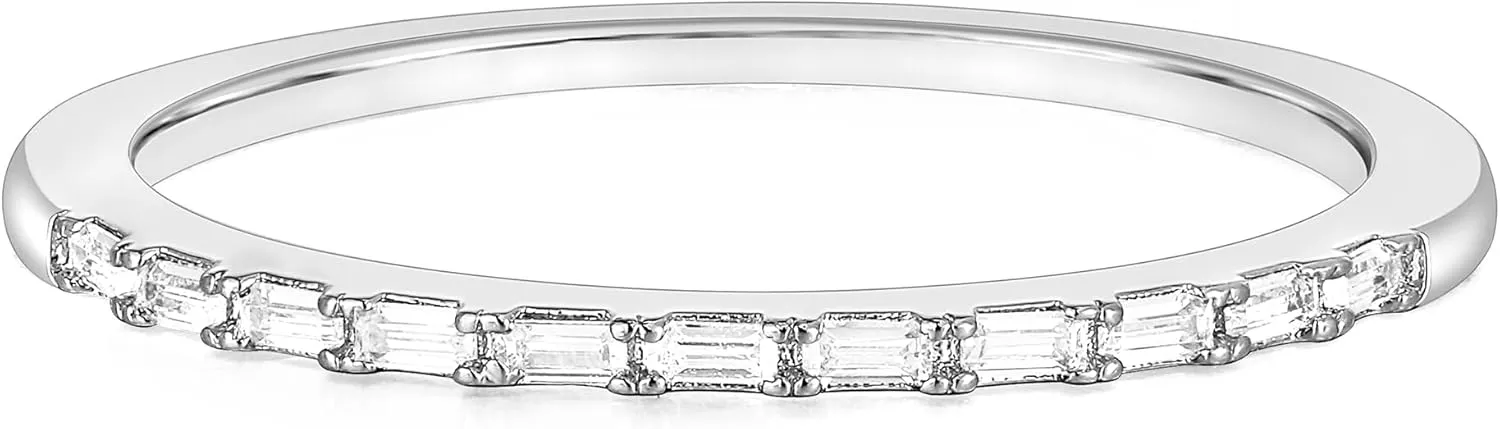 TIGRADE Half Eternity Ring for Women, Baguette Cubic Zirconia Anniversary Thin Stacking Ring, Minimalist CZ Statement Band, Size 3-11
