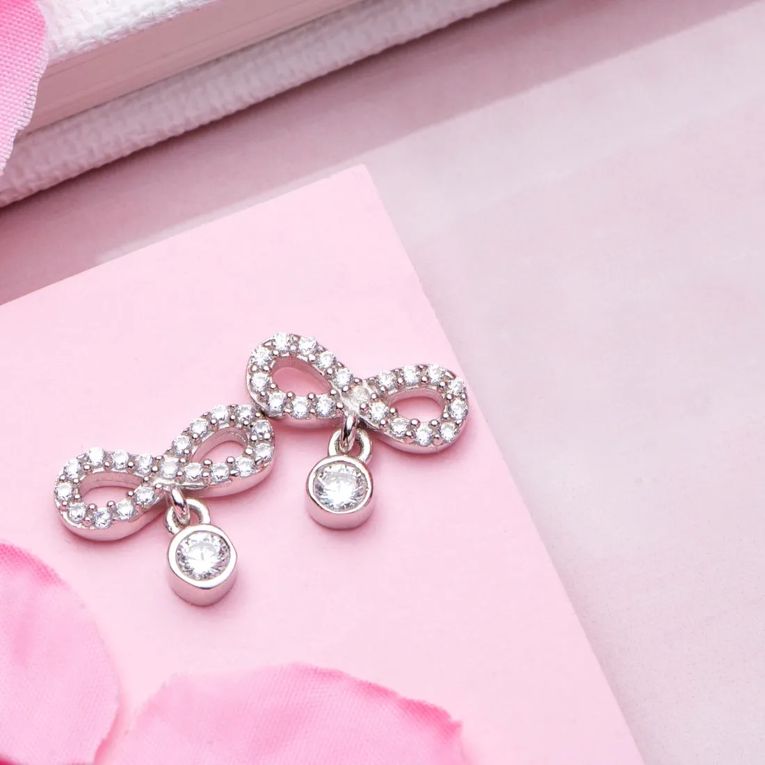 Timeless Infinity Rhodium-Plated 925 Sterling Silver Earrings
