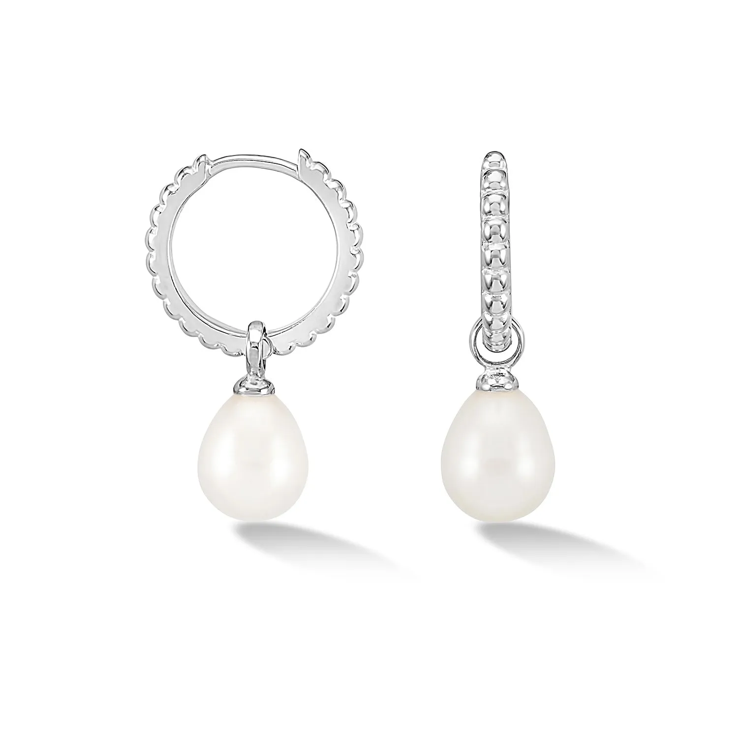 Timeless Oval Pearl Charm Hoops