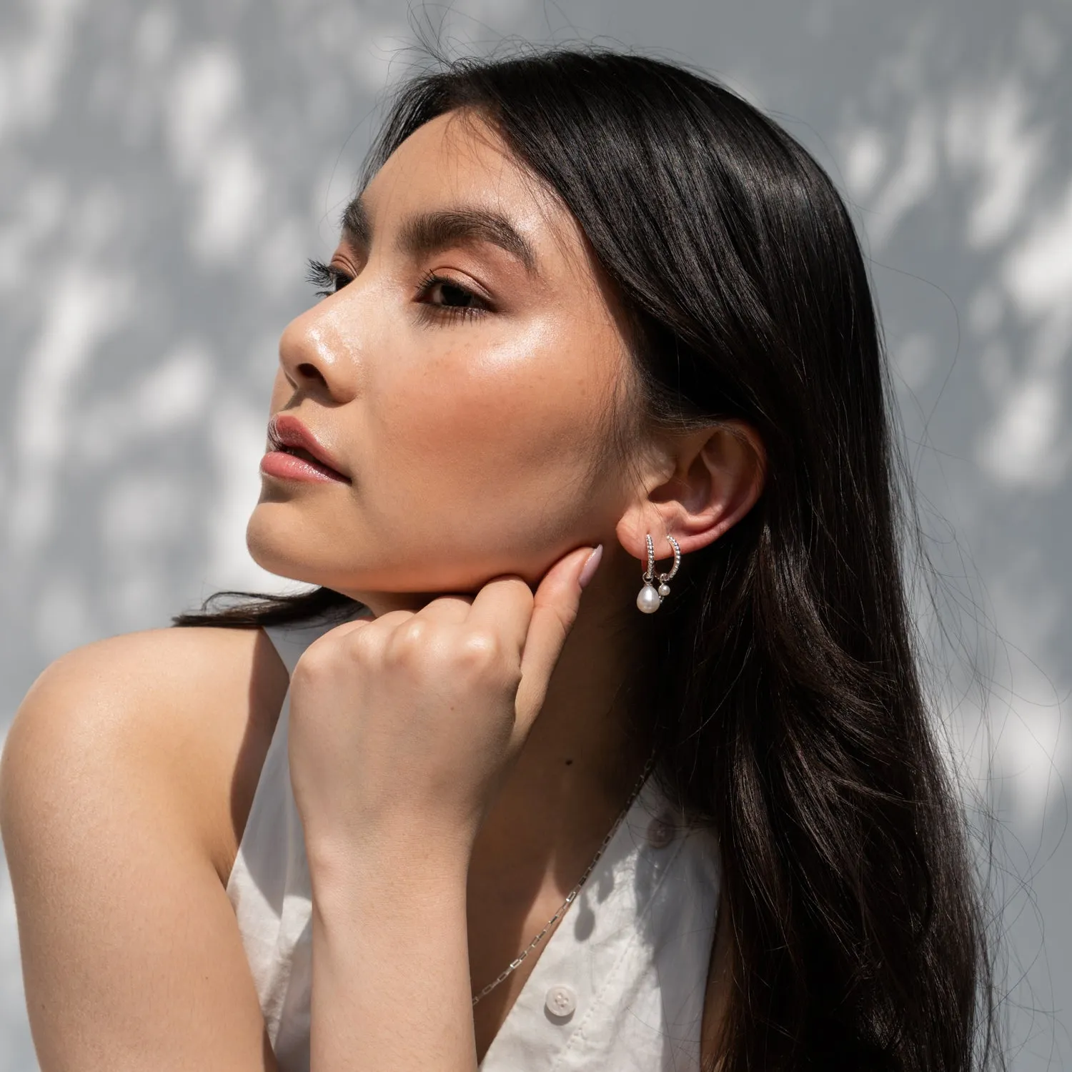 Timeless Oval Pearl Charm Hoops