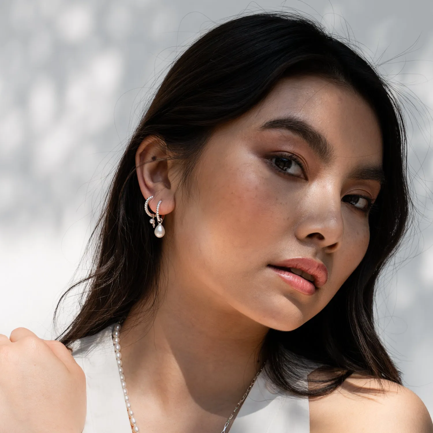 Timeless Oval Pearl Charm Hoops