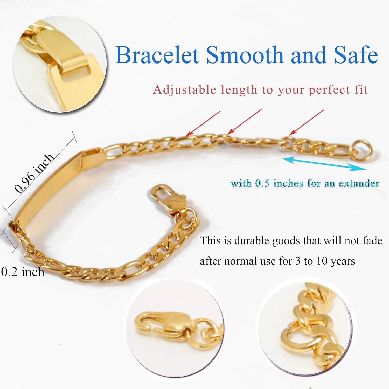 Tina&Co Personalized 18K Gold Plated Baby Name Bracelet Custom Bracelets for Kids Id Protection Bracelet Baptism for Girls