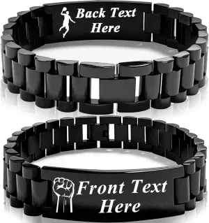 Tkanina Custom Engraved Bracelet Mens Personalized Stainless Steel Bracelets Customize Link Bracelet for Dad,Grandpa