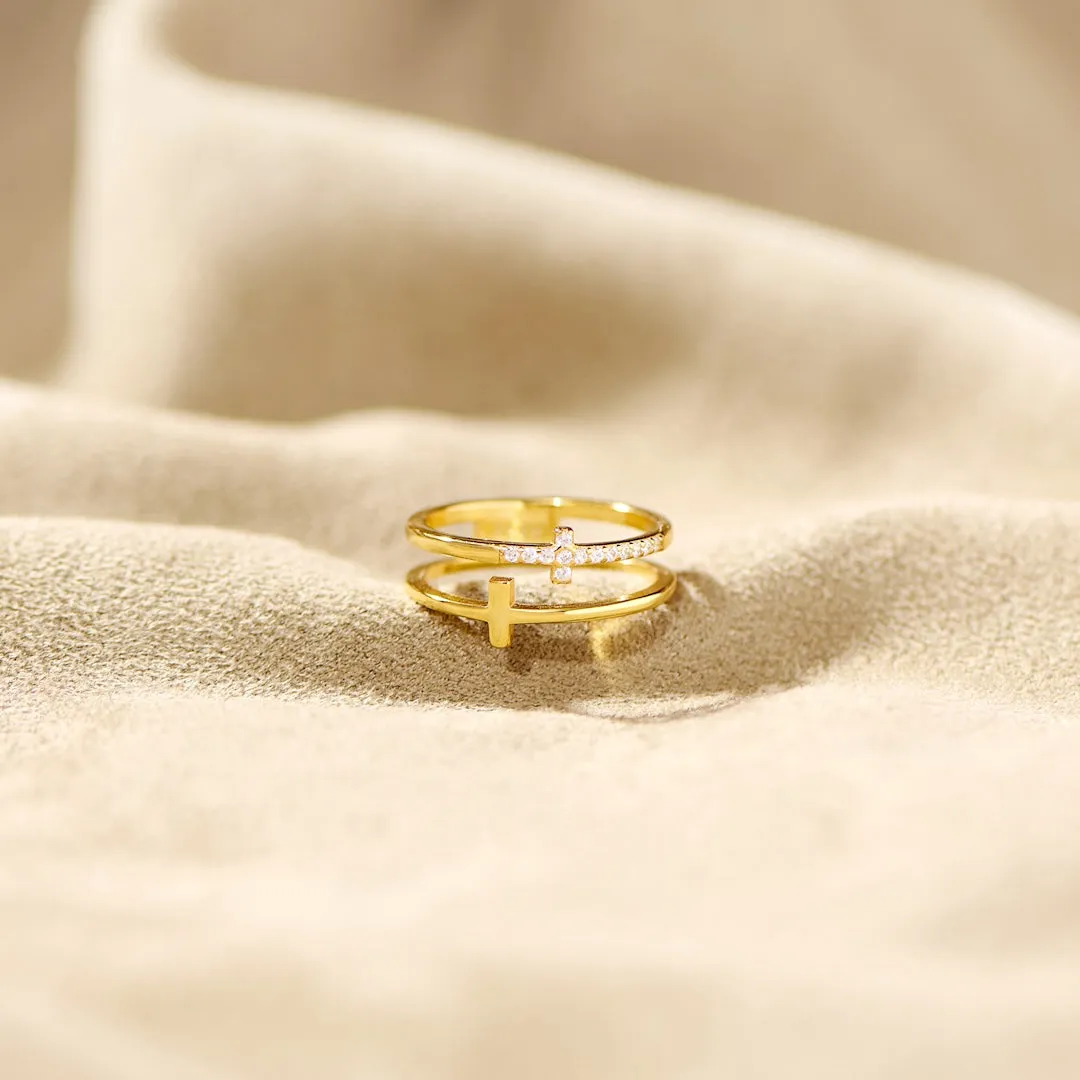 To My Daughter - Gold Twin Band Cross Ring