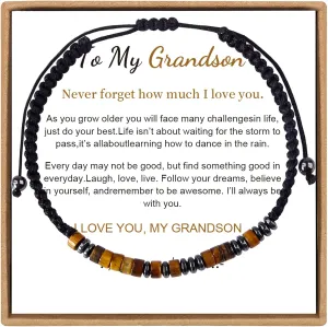 To My Grandson,I Love You Morse Code Bracelet,Adjustable Inspirational Beaded Morse Code Bracelets,Personalized Men Bracelet for Memorial Graduation/School Starts Bracelets