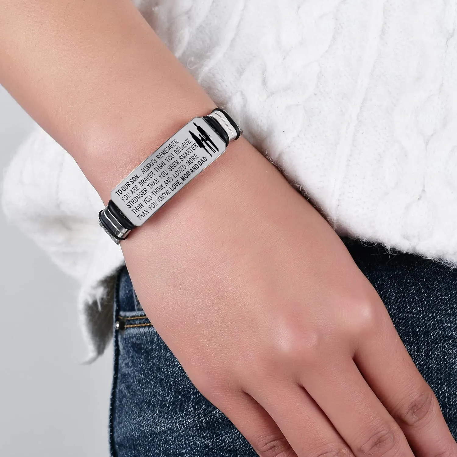 To My Son Bracelets Inspirational Bracelet Engraved Personalized Gifts to Son from Dad Mom Adjusatable Bracelet