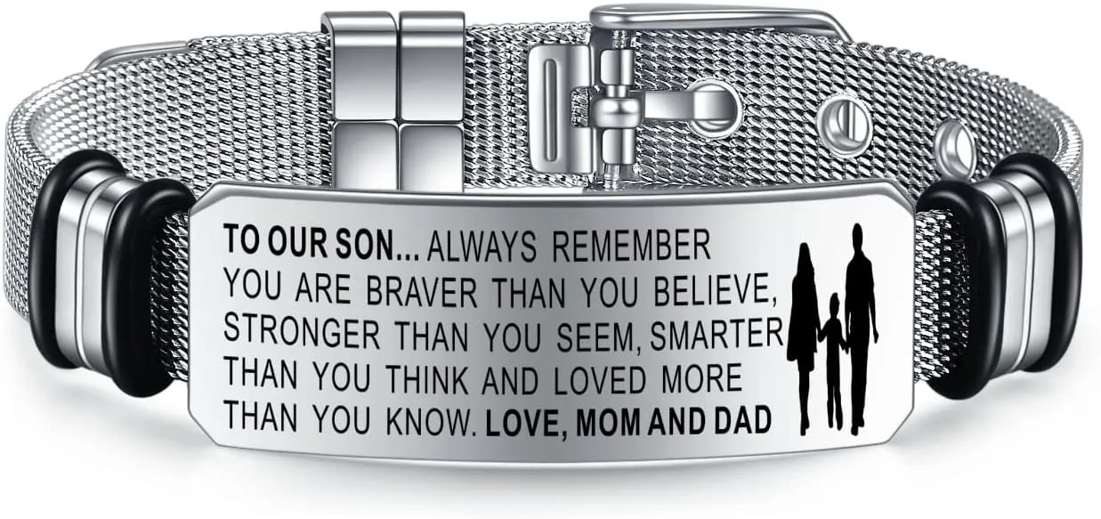 To My Son Bracelets Inspirational Bracelet Engraved Personalized Gifts to Son from Dad Mom Adjusatable Bracelet