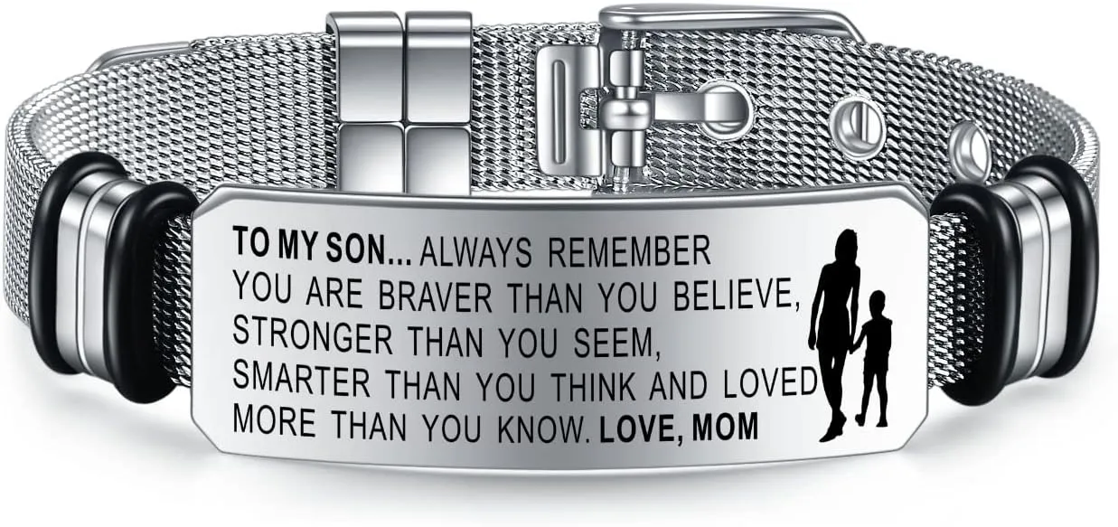 To My Son Bracelets Inspirational Bracelet Engraved Personalized Gifts to Son from Dad Mom Adjusatable Bracelet