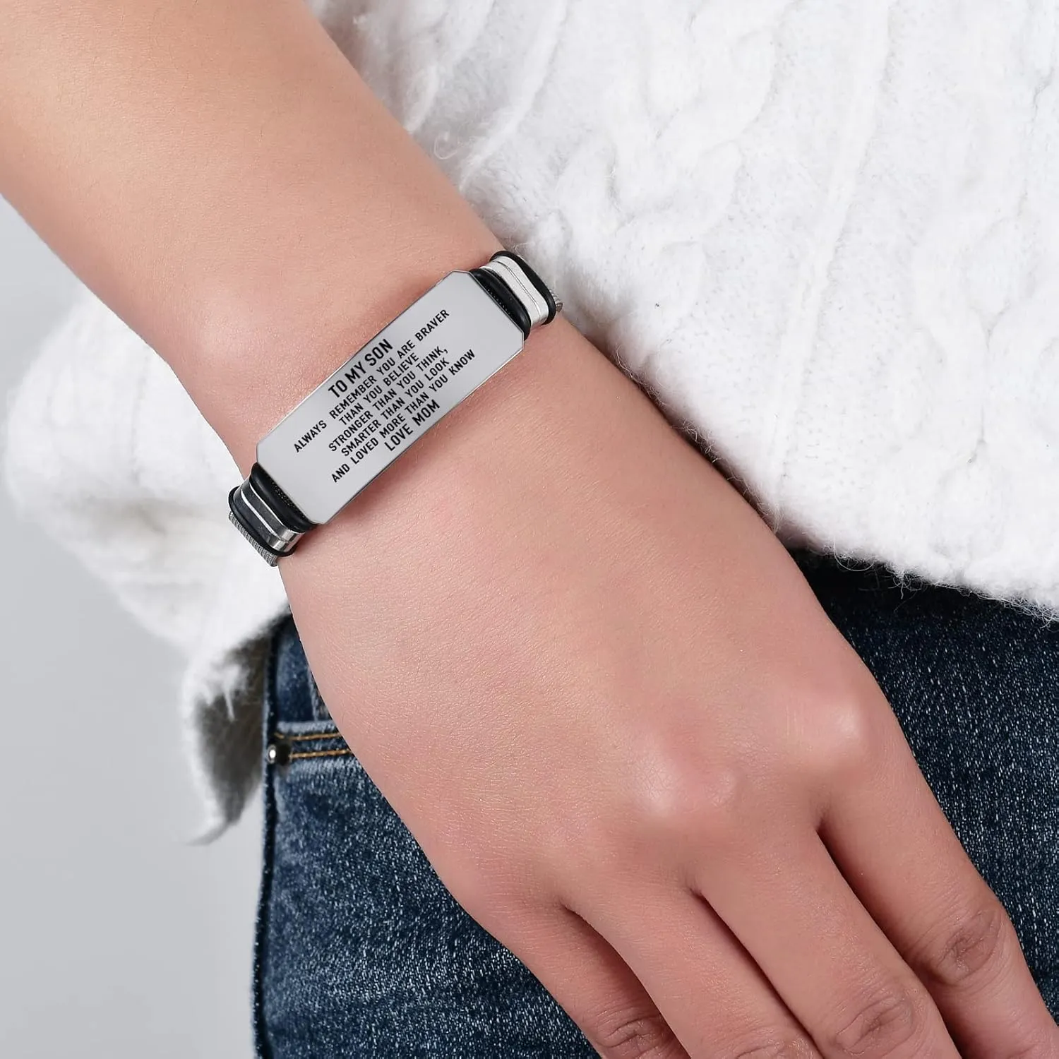 To My Son Bracelets Inspirational Bracelet Engraved Personalized Gifts to Son from Dad Mom Adjusatable Bracelet