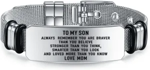 To My Son Bracelets Inspirational Bracelet Engraved Personalized Gifts to Son from Dad Mom Adjusatable Bracelet