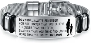 To My Son Bracelets Inspirational Bracelet Engraved Personalized Gifts to Son from Dad Mom Adjusatable Bracelet