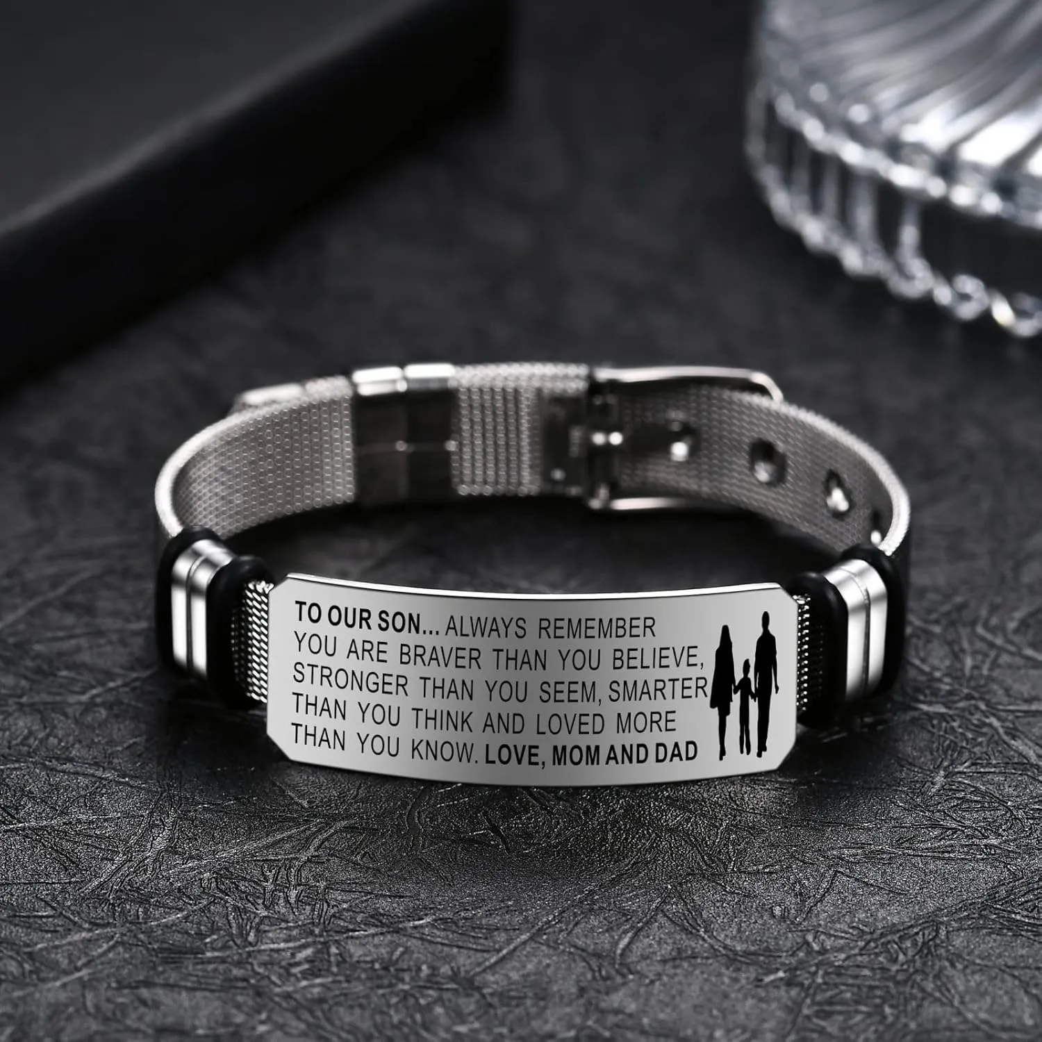 To My Son Bracelets Inspirational Bracelet Engraved Personalized Gifts to Son from Dad Mom Adjusatable Bracelet