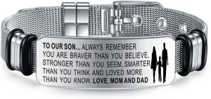 To My Son Bracelets Inspirational Bracelet Engraved Personalized Gifts to Son from Dad Mom Adjusatable Bracelet